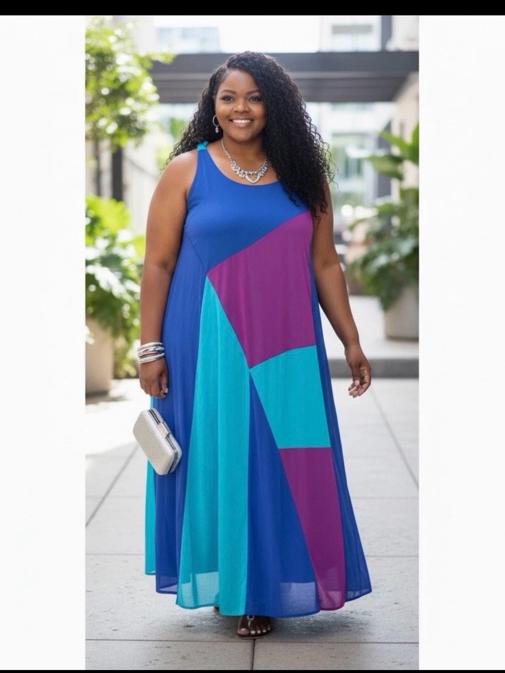 Lane Bryant Colorblock Maxi Dress in Blue, Teal & Purple